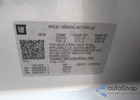 2019 Chevrolet Tahoe Lt из США, поврежденный, VIN 1GNSCBKC2KR161202